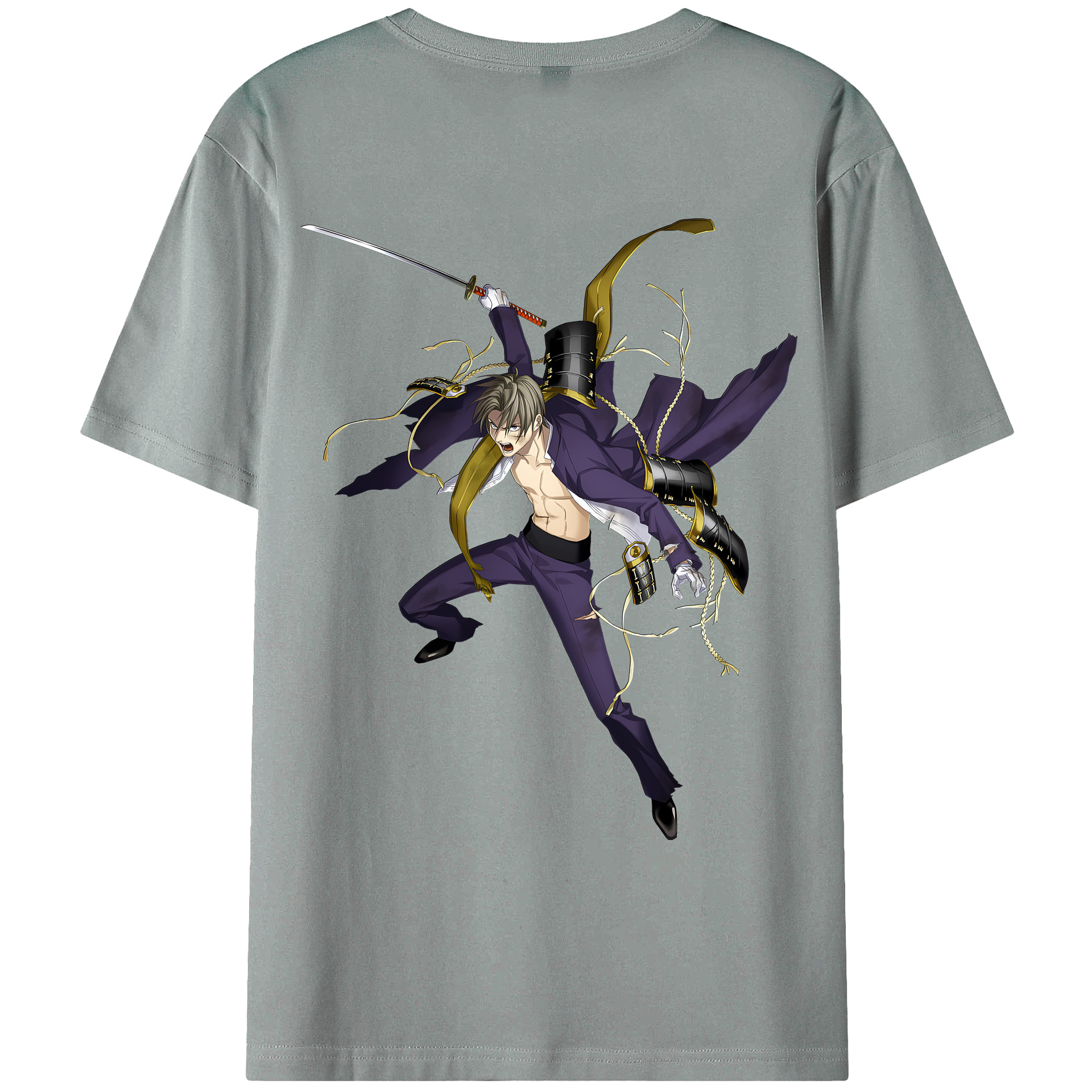 （画像用） 刀剣乱舞 Touken Ranbu 綿100％ メンズ半袖Tシャツ（バックプリント） 通気性